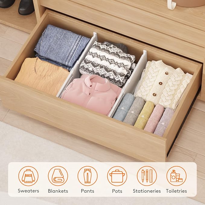 Lifewit 8" Tall Drawer Dividers, Adjustable Deep Drawer Organizer Clothes | 6 Pack 13.8"-22.2" Expandable White Plastic Separators for Dresser, Kitchen, Cabinet, Closet, Office Organization & Storage - Image 9