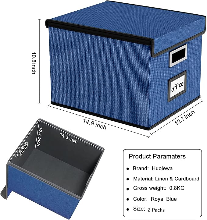 File Organizer Box with Lids, Collapsible File Folder Organizer | File Box with Plastic Slides for Document, Filing Bin for Letter Size Hanging File Folders (4 Pack, Royal Blue) - Image 6