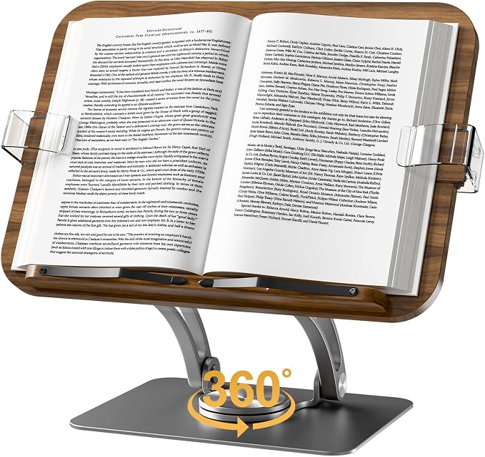Book Stands for Reading,Adjustable Book Holder with 360° Rotating Metal Base,Foldable Cookbook Stand, Reading Hands Free with ABS Expandable Page Clips for Recipe,Textbook,Laptop by Unknown