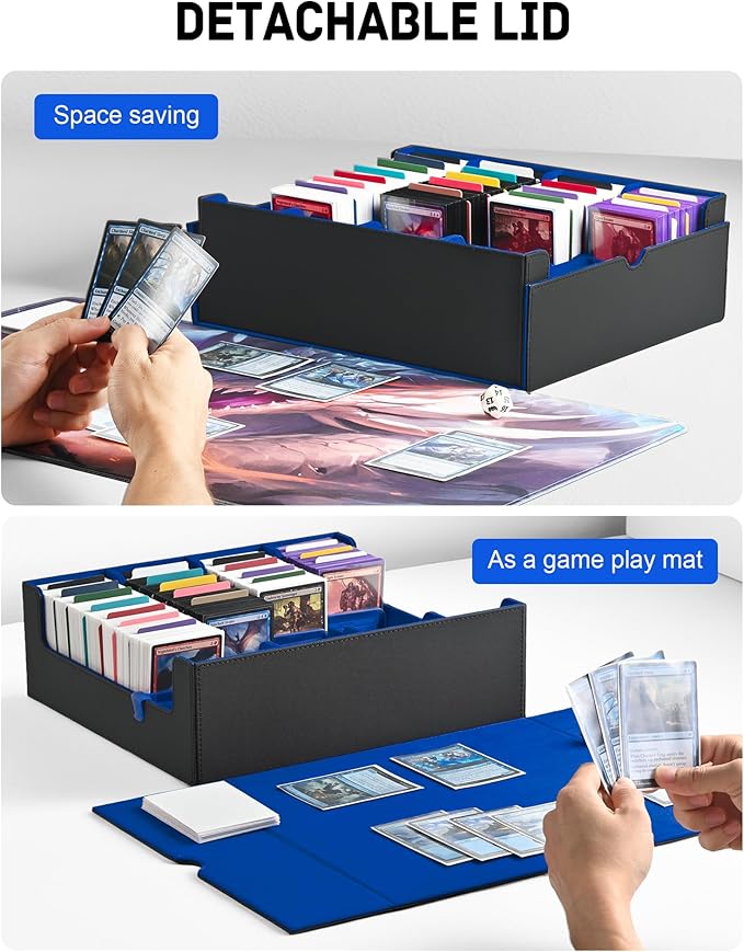 ZLCA Card Storage Box for MTG PTCG, Commander Deck Box Holds 3200+ Cards, Trading Card Storage Case with 4 Stoppers, Card Organizer for TCG Sport Cards(Black&Blue) - Image 4