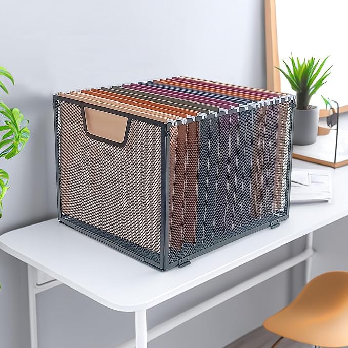 2 Pack Metal Hanging File Folder Organizer & File Crate,Black (2) | Mesh File Box & Filing Basket for Letter Size Folders,Quick Setup File Rack for Office,School,and Home - Image 4