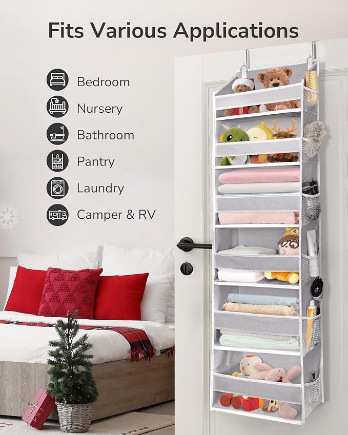 ULG Over The Door Organizer with 6 Large Pockets 12 Side Pockets, 50lbs Weight Capacity Door Hanging Organizer for Bedroom, Bathroom, Pantry, Nursery Storage, Gray - Image 4