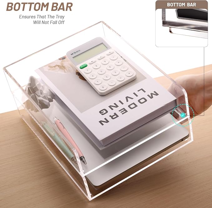SANRUI Stackable Acrylic Desk Organizer, Paper Tray Organizer, 2-Pack | Desk Organizers and Accessories, File Organizer for Letter Book A4 Office File Folder Holder 12 x 9.26 x 5.3 inches, Clear - Image 6