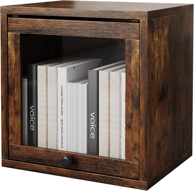 FUSUNBAO Magic DIY Cube Storage Organizer Stackable Cubes for Home Books Clothes Toy-Modular Cubby Storage System-Office Cubical-Bookcase Closet(Antique Brown, Glass Door Cube) by FUSUNBAO