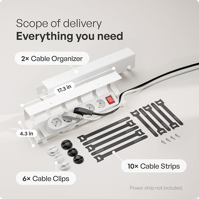 PAMO Cable Management Under Desk, Set of 2 - White | Includes 10 x cable holders, cable clips & screws, easy installation - made of high quality powder coated steel. - Image 3