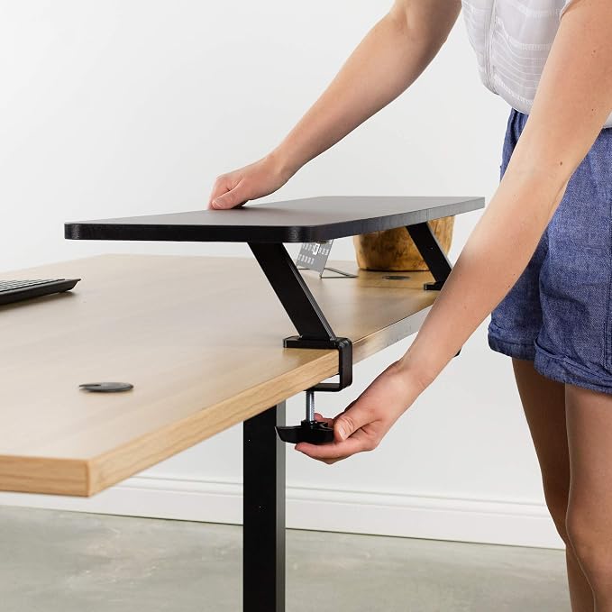 VIVO Black Clamp-on Large 40 inch Ergonomic Desk Shelf, Dual Computer Monitor and Laptop Riser Stand - Desk Organizer for 2 Screens STAND-SHELF40B - Image 9