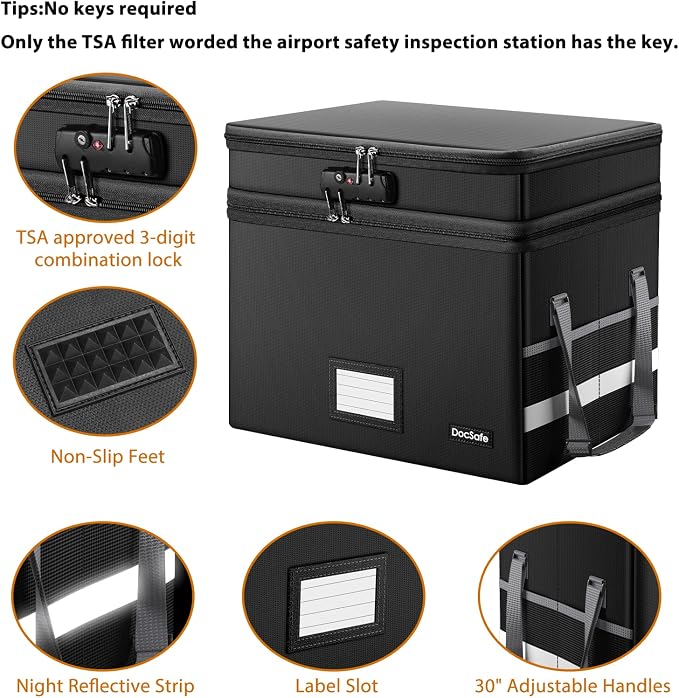 DocSafe File Box with Lock,Multi-Layer Fireproof Document Box Collapsible File Storage Organizer with Pockets/Handle,Large Portable Home Office Filing Safe for Hanging Letter/Legal Size Folders,Black - Image 4