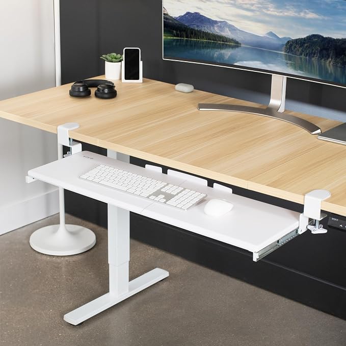 VIVO White Extra Large 34 x 11 in Under Desk Keyboard Tray, MOUNT-KB15EW | Keyboard Tray for Typing, Slide Out Platform, Extra Sturdy C-Clamp Mount System, Computer Drawer, Black Frame - Image 8