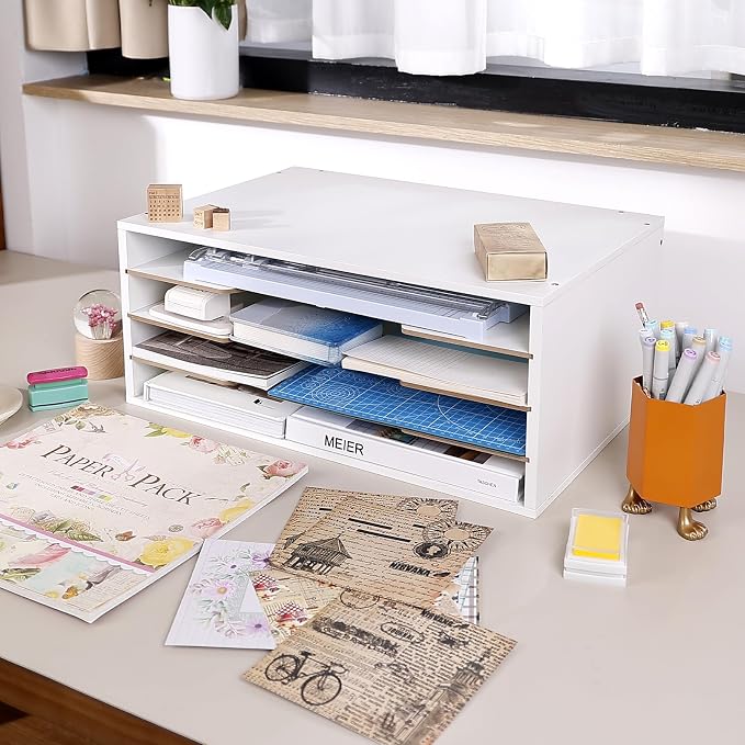 12x18 Construction Paper Organizer, 4-Tiers Paper Storage Shelf | Adjustable Wooden Desk Organizer, Stackable File Holder and Letter Tray for Office, Home, Classroom - Image 6