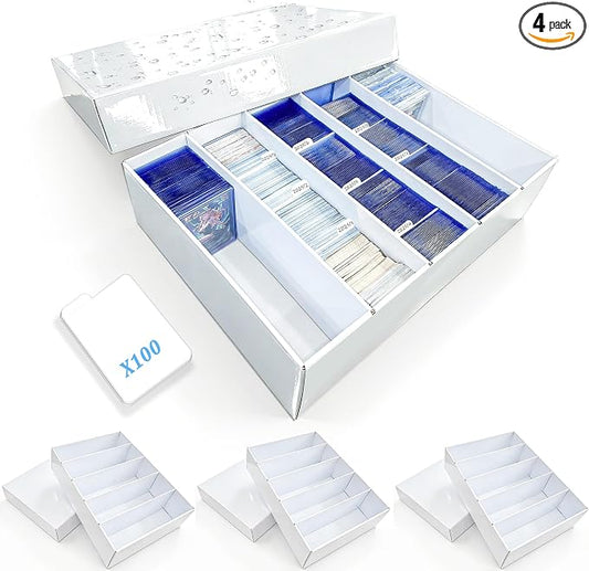 4-PACK 5 Row Trading Card Storage Box for 5000ct TCG / 3000ct Sports Cards | 4-Flap Structure Bulk Card Storage Box, Fit Sleeved / Toploaders / Magnetic Holders, Cardboard Storage Box With Divider by Odjas