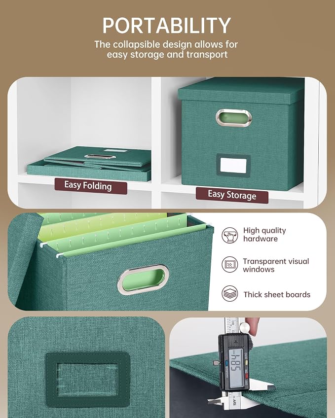 File Organizer with Lid, File Box, File Cabinet for Letter File Folder Storage, Hanging File Organizer for Office/Decor/Home,Document Organizer, 1 Pack,Forest-Green-Box Only - Image 2