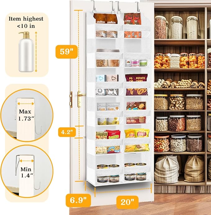 Over The Door Organizer 6 Tiers, Extra Large Behind Door Storage of 12 Compartments, 80 lbs Weight Capacity Hanging Storage Organizer with Clear Window Kids Toys, Shoes,Diapers, Room Storage, White - Image 2