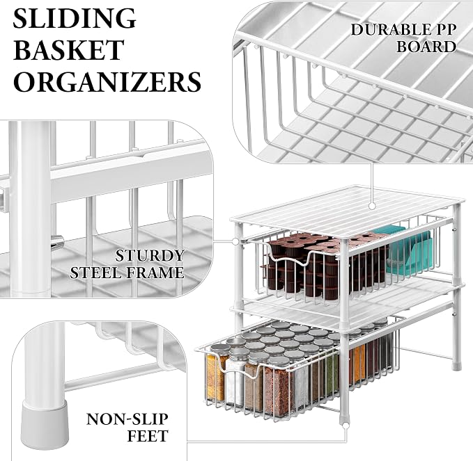 Simple Houseware Stackable Basket Drawer, White - Image 4