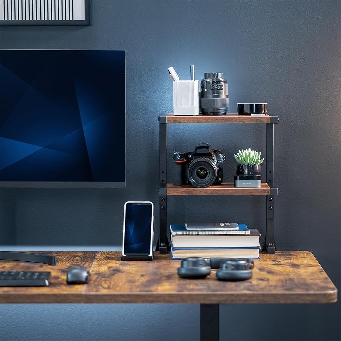 VIVO Vintage Brown Clamp-on 13 inch 2-Tier Desk Shelf, STAND-SHELF2C-N | Above or Below Desk, Rustic 2 Level Shelving Unit for Table Accessories Gaming Devices & More, Storage Tray Desktop Organizer - Image 9