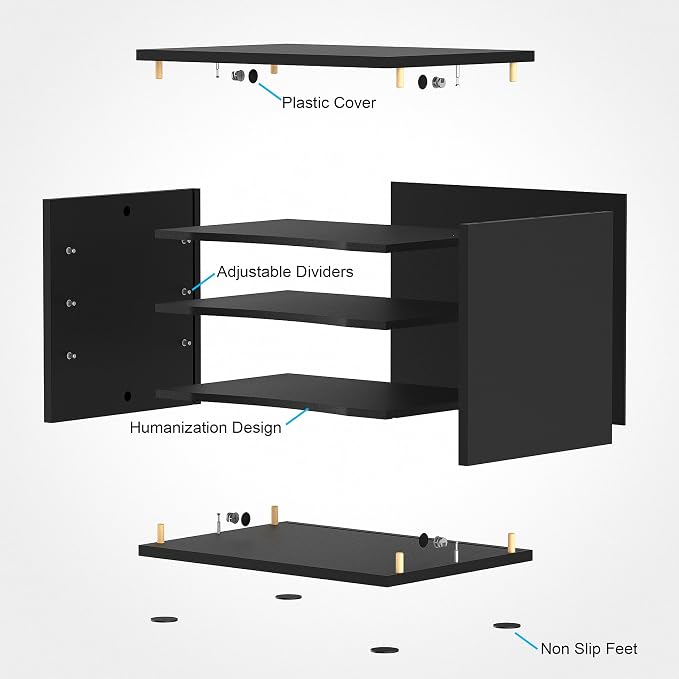 FITUEYES Wood Desk Paper Organizer for Home Office, Black | 4 Tiers Storage, Adjustable Shelves, Desktop File Holder, Document Letter Sorter Tray, Wooden Mail Rack - Image 4