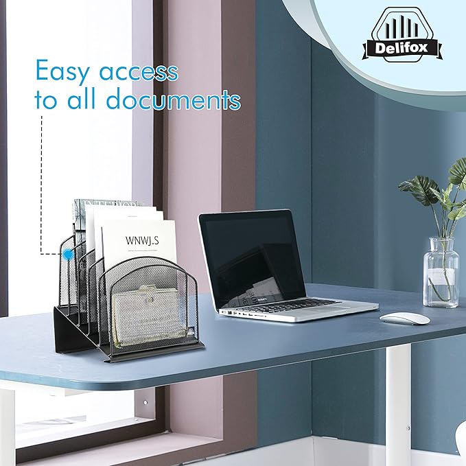 Delifox 2 Pack Inclined Desk File Organizer, 5 Slot Desktop File Folder Holder Document Holder Sorter Organization and Accessories for Office School Classroom - Image 6