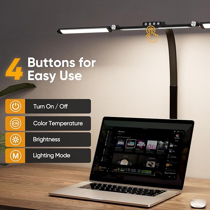 Large Desk Lamps for Home Office, 39.3" Architect Desk Lamp with Clamp, 24W Ultra Bright LED Desk Light Stepless Dimming Eye-Caring Office Desk Lamp for Study Work