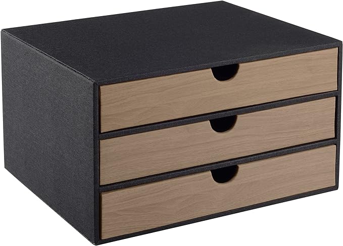 Fashion Multicolor Collocation Leather Desk Organizer File Cabinet Executive Office Supplies Desktop Filing A4 Contract Document Stackable Storage Box with 3 Drawers (Black) by RHCSZ