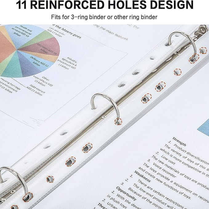 Sheet Protectors, PANDRI 300 Pack Clear Heavy Duty Plastic Page Protectors Sheet Reinforced 11-Hole Fit for 3 Ring Binder Fits Standard 8.5 x 11 Paper, 9.25 x 11.25 Top Loaded, Excluding Acid - Image 3