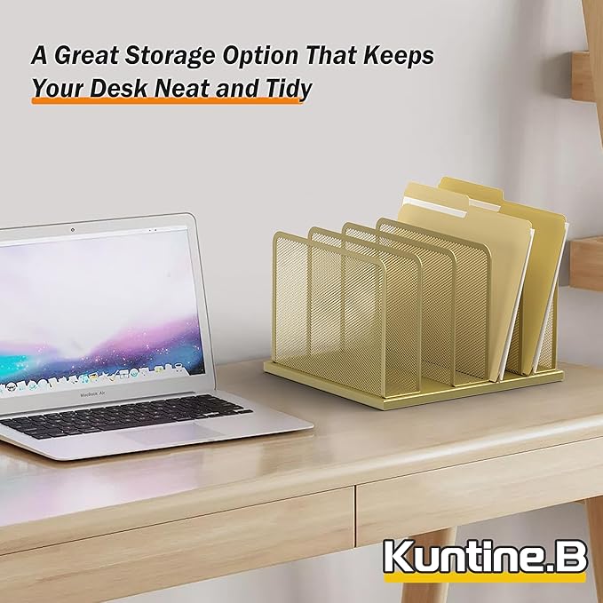 Kuntine.B 5-Section Upright Desk File Organizer Gold 1 Pack | Vertical, Mesh, Metal, Assembly, Stability, Sturdiness, Organization, Standing - Image 6