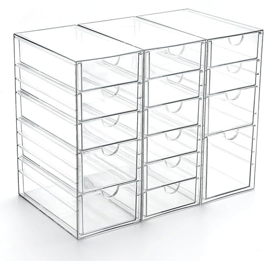 Prsildan 15 Drawers Teacher Toolbox Acrylic Containers, Set of 3 | Clear, Pens Markers Stickers Hardware Storage, Office Desk Kitchen Cabinet Garage Organizer by Prsildan
