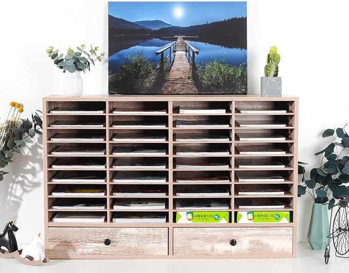 Mail Sorter Organizer, Wood Literature Organizer, Student Mailbox for Classroom, Desktop Bill Paper Organizer for Office Home School, 38 Compartments, Retro White - Image 5
