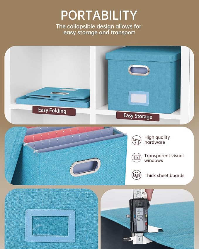 2 Pack File Storage Organizer, Document Organizer, Portable File Box with Lid, Fit for Letter/Legal File Folder Storage,Calamine Blue+Cobalt Green,Box only - Image 2