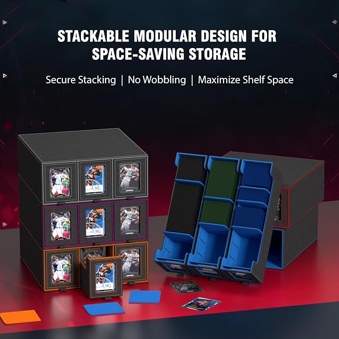 3-Drawer Trading Card Storage Box Holds 2500+ Cards(Orange) | Stackable design,15 dividers included,Desktop card organizer,Bulk card storage,for sports/TCG/MTG/Pokemon cards - Image 3