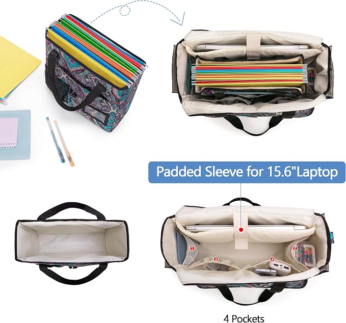 LoDrid File Bag with Document Organizer Case for Letter Size File Folder | Large Utility Bag with 15.6"Laptop Padded Sleeve for Work, Business - Image 4