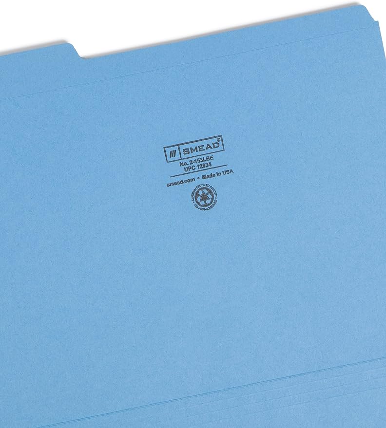 Smead File Folder, Reinforced 1/3-Cut Tab, Letter Size, Blue, 100 per Box (12034) - Image 3