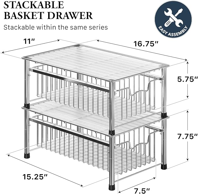 Simple Houseware Stackable Basket Drawer, Chrome - Image 2