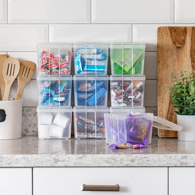 IRIS USA Flip Top Storage Containers |Made in USA| Small (10-Pack) - Clear | Vertical Bins with Removable Lids for Organizing Office, Craft, Pantry, Art, Ephemera & Study Supplies - Image 3