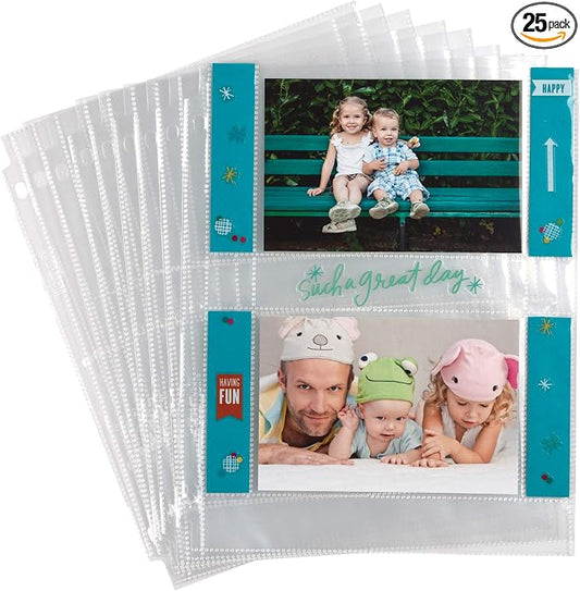 Samsill 4x6 Photo Pages for 3-Ring Binder 4x6, 25 Pack, Holds 100 Pictures, Each 2-Pocket Photo Pages Hold Four 4 x 6 Pictures, 4x6 Photo Pockets, 4x6 Photo Sheet Protector by Samsill