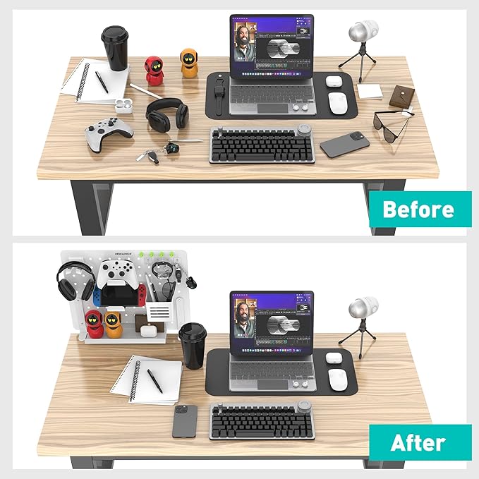 Clamp on Desk Pegboard 16.5"x12.6", White Heavy Duty Steel Desktop Organizer with 4 Magnet Pins, No-Drill Metal Peg Board Mount for Office & Gaming, Horizontal/Vertical - Image 6