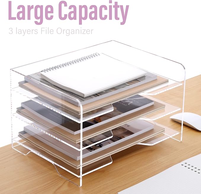 SANRUI Acrylic Paper Organizer Letter Tray for Desk, 3 Tier Enlarged File Sorter,Clear File Holder Desktop Shelf Document Storage for School Office Home - Image 8
