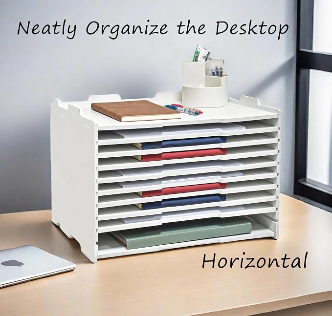 18 1/8" L × 13 3/16" W × 12 9/16" H Standard Horizontal Letter Tray, Multi-Tier Desktop File Organizer, Paper Document Mail Sorter for Home Office Classroom – White(4 Tier-Horizontal) - Image 7
