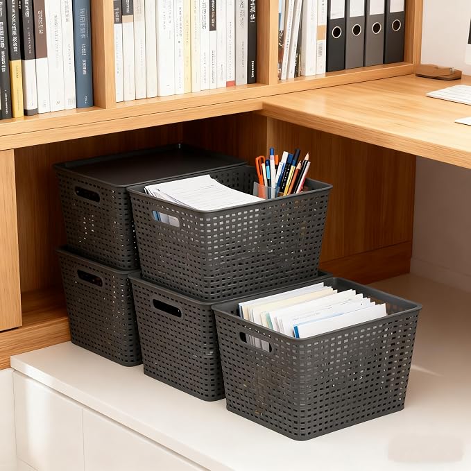 Zopnny Stackable Plastic Storage Baskets with Lids, 20-Qt (6 Pack) | Nesting Storage Bins for Shelves, Drawers, Closet, Classroom, Office, Plastic Stackable Storage Bins, Organizing Basket - Image 6