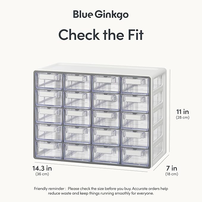 Blue Ginkgo 20-Drawer Storage Cabinet Organizer, Grey, Made in Korea | Stackable. Adjustable. Easy Visibility. - Image 2