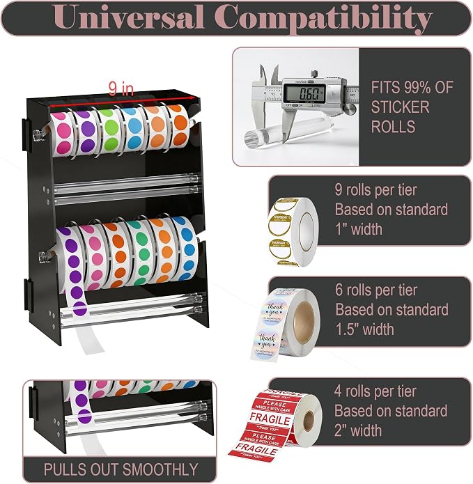 Acrylic Sticker Dispenser, Label Dispenser, Sticker Roll Holder | Double-Layer Design, 12 Roll Capacity, Adjustable Dividers, Easy Visibility, Ideal for Office, School, Craft Rooms & Home - Image 4