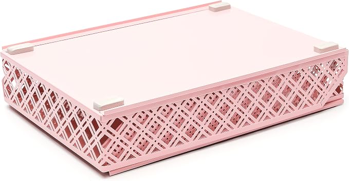 Exerz Letter Trays 2pcs Stackable Paper Sorter/Desk Organiser/File Tray for Desk - Wire Mesh Metal File Rack - Office, School, Home Study (Light Pink) - Image 7