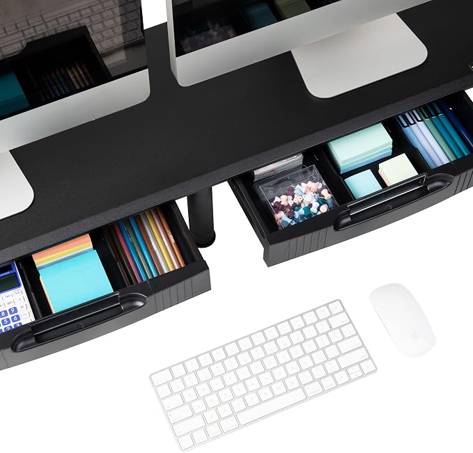 Mind Reader Dual Monitor Stand, Height Adjustable, Desktop Organizer, Laptop Riser, Office, 38.5"L x 11"W x 2.55-6.5"H, Black - Image 5
