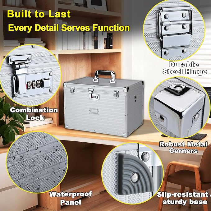 Hanging File Box for Letter, All-in-one set with 20 Folders | Portable Locking Filing Storage Box with Handle & Shoulder strap, Lockable File Cabinet Documents Safe, Lockbox Doc Organizer - Image 3