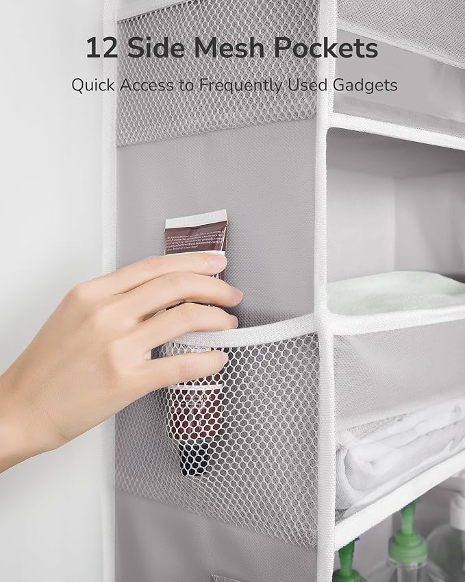 ULG Over The Door Organizer with 6 Large Pockets 12 Side Pockets, 50lbs Weight Capacity Door Hanging Organizer for Bedroom, Bathroom, Pantry, Nursery Storage, Gray - Image 5