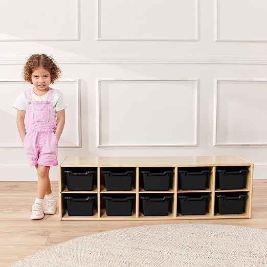 ECR4Kids Scoop Front Storage Bins, Multipurpose Organization, Black, 10-Piece - Image 7