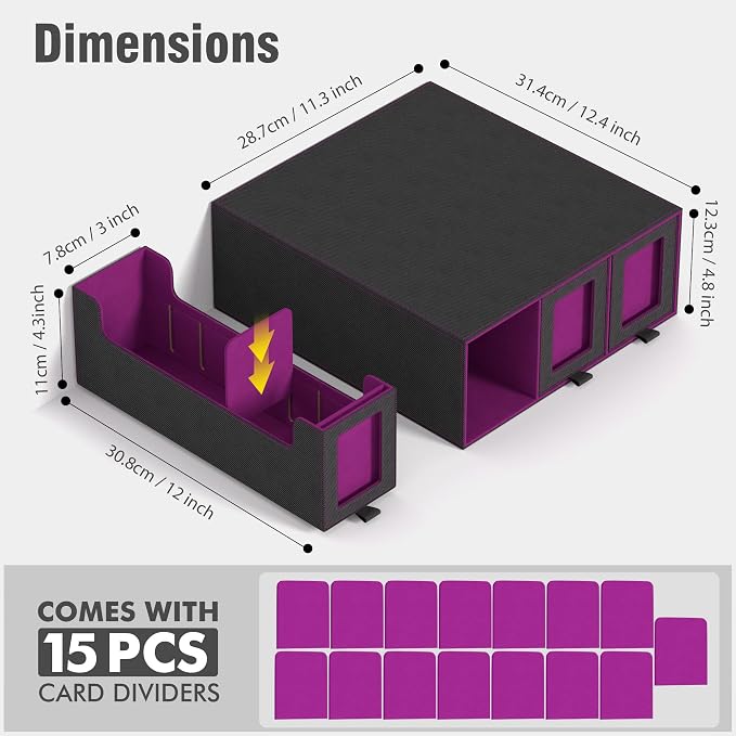 3-Drawer Trading Card Storage Box Holds 2500+ Cards (Purple) | Stackable design,15 dividers included,Desktop card organizer,PU leather material‌,for sports/TCG/MTG/Pokemon cards - Image 2