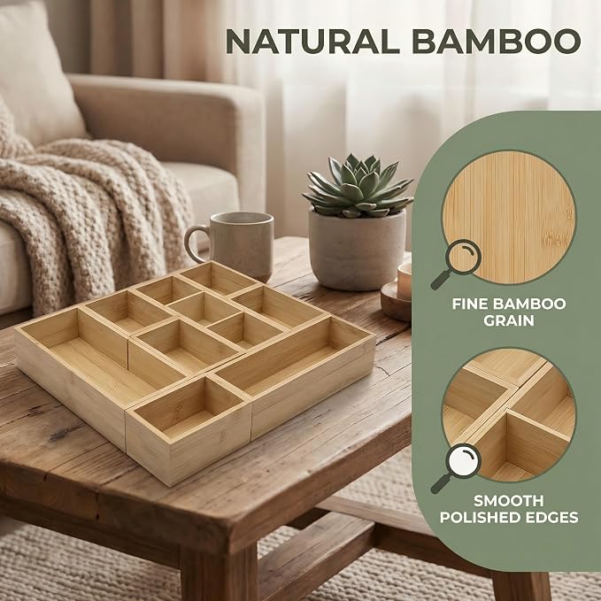 Bamboo Drawer Organizer,Fits Kitchens,Bathrooms,Desk,Utensil,Makeup,Removable Dividers (Natural, M) - Image 8
