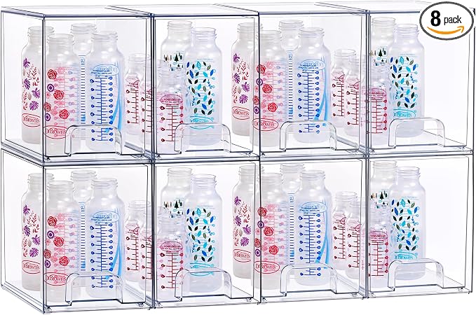 Sorbus Stackable Acrylic Storage Drawers, 8 Pack Clear Plastic Organizer Bins for Baby Bottles, Makeup, Bathroom, Vanity & Kitchen Countertop Organization, Pull-Out Drawer Design for Cabinets & Pantry by Sorbus