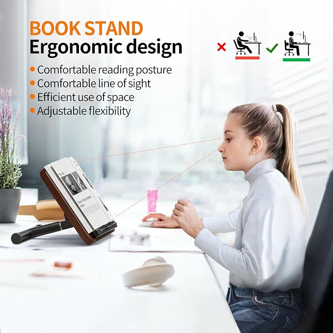 2-in-1 Floor Music Stand & Desktop Book Stand, 16.5"–51" Height Adjustable | Premium Wood Panel, Floor Reading Stand with Page Clip for Sheet Music, Cookbooks (Walnut Finish, 11.8" x 16.5" Panel) - Image 5