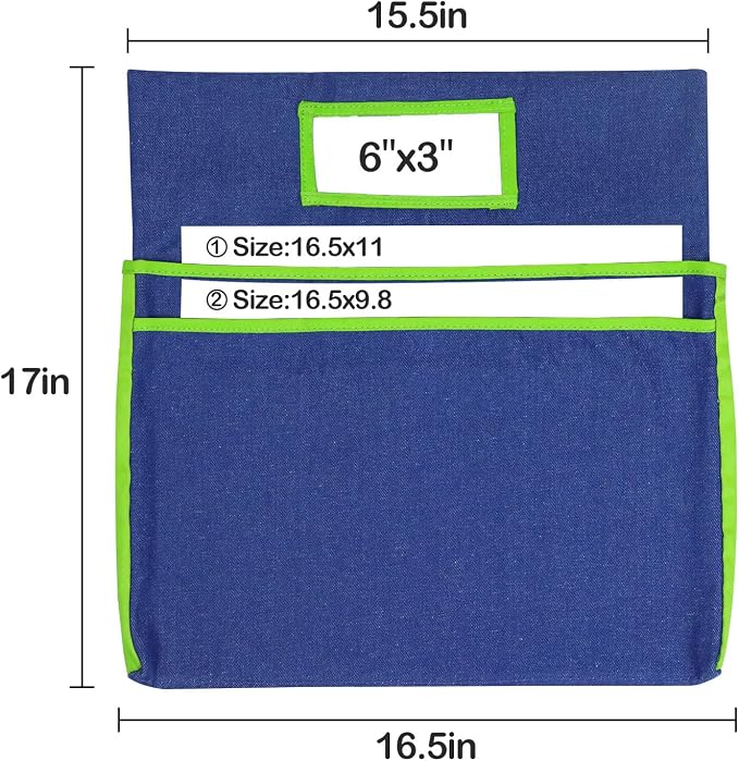 Auchq 16PCS Chairback Buddy Pockets Chart with 2 Heavy Duty Storage Pocket,School Supplies Chair Back,Standard Denim Storage Organizer for Classroom Chair (Green) - Image 5
