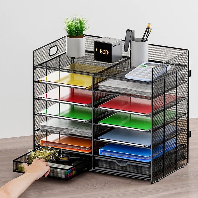 Marbrasse Literature Organizer, Paper Organizer Desk Organizers,Dark Black | 7 Tier Desktop File Sorter Mail Center Paper Storage Cabinet Classroom Keepers Mailbox for Office Home School - Image 6